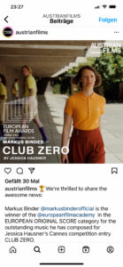 Europäischer Filmpreis für beste Musik 2023 CLUB-ZERO — Markus Binder