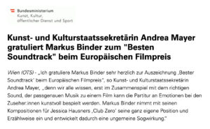 OTS Markus Binder 2023 Bester Soundtrack Europaeischer Filmpreis