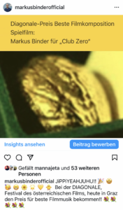 Diagonale-Preis Beste Filmkomposition Spielfilm: Markus Binder für "Club Zero"